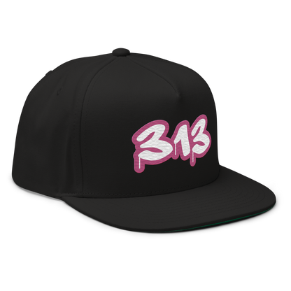 Detroit '313' Flat BIll Snapback (Apple Blossom Pink Tag Font)