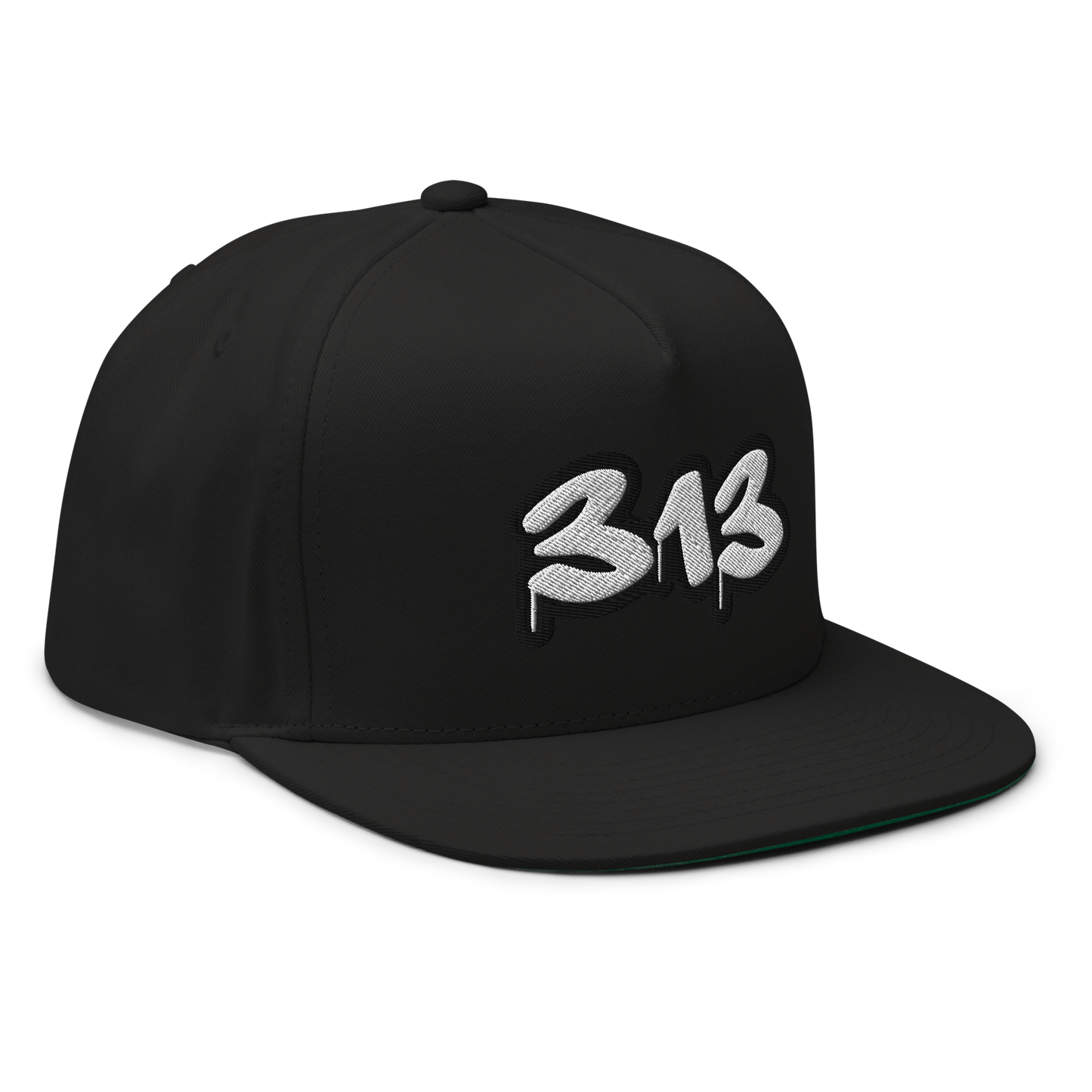 Detroit '313' Flat BIll Snapback (White/Black Tag Font)