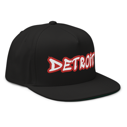 'Detroit' Flat Bill Snapback (Aliform Red Tag Font)