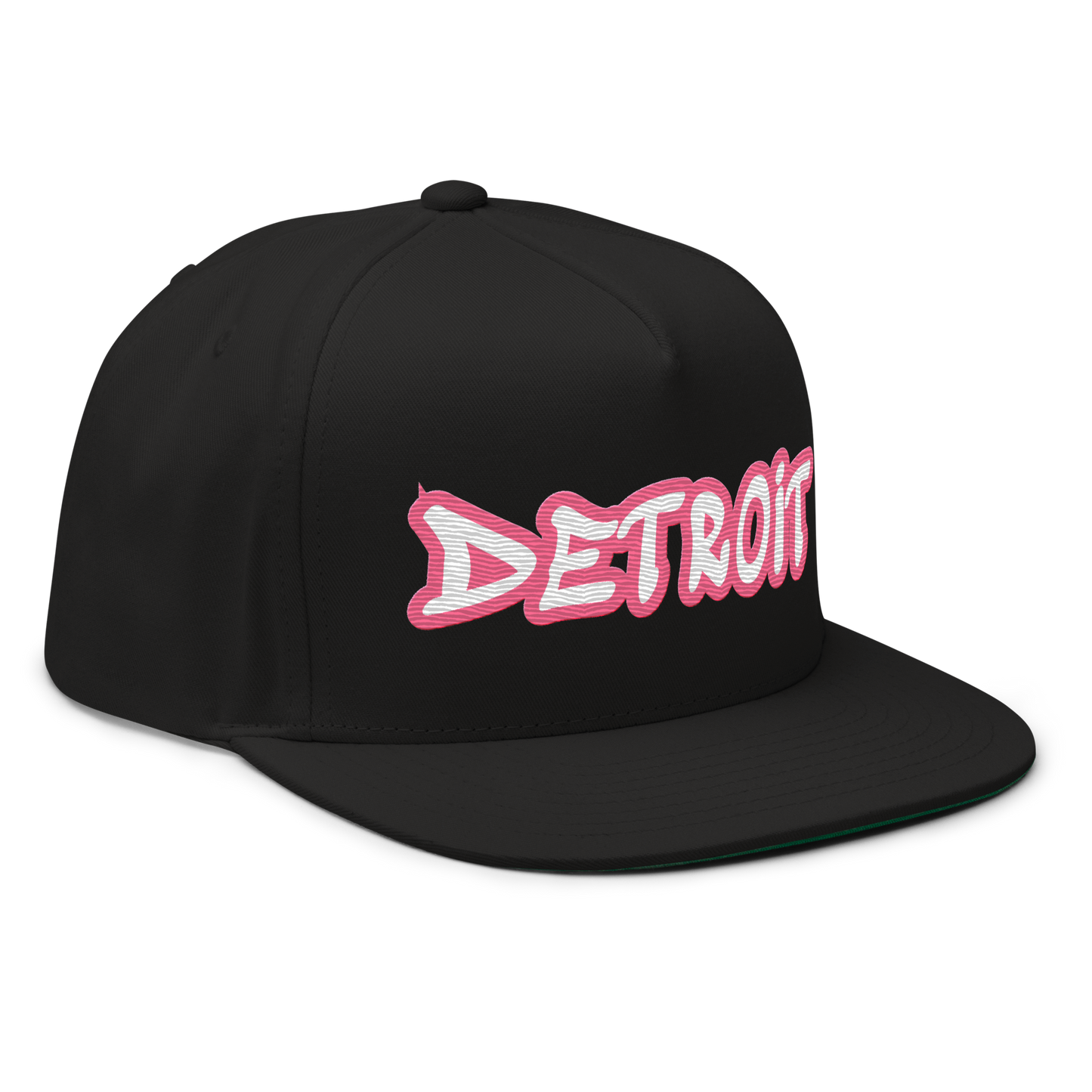 'Detroit' Flat Bill Snapback (Rhodochrosite Pink Tag Font)