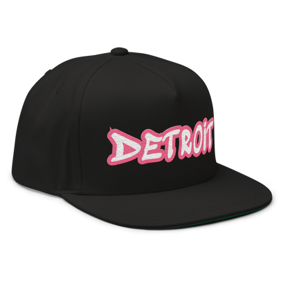 'Detroit' Flat Bill Snapback (Rhodochrosite Pink Tag Font)