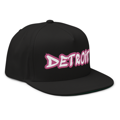 'Detroit' Flat Bill Snapback (Apple Blossom Pink Tag Font)