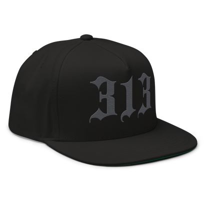 Detroit '313' Snapback (Old English Font) | 5-Panel - Iron Ore Grey