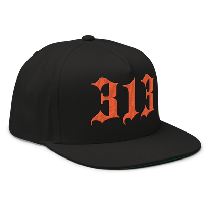 Detroit '313' Snapback (Old English Font) | 5-Panel - Orange