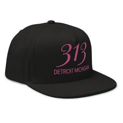 '313 Detroit Michigan' Snapback | 5-Panel - Apple Blossom Pink