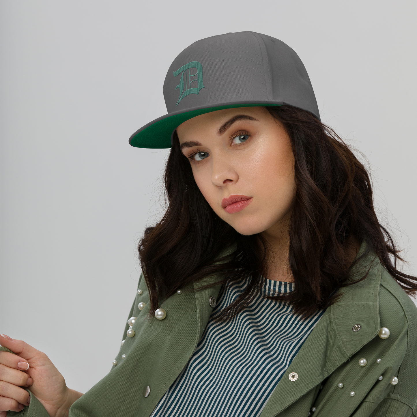 Detroit 'Old English D' Flat Bill Snapback (Copper Green)