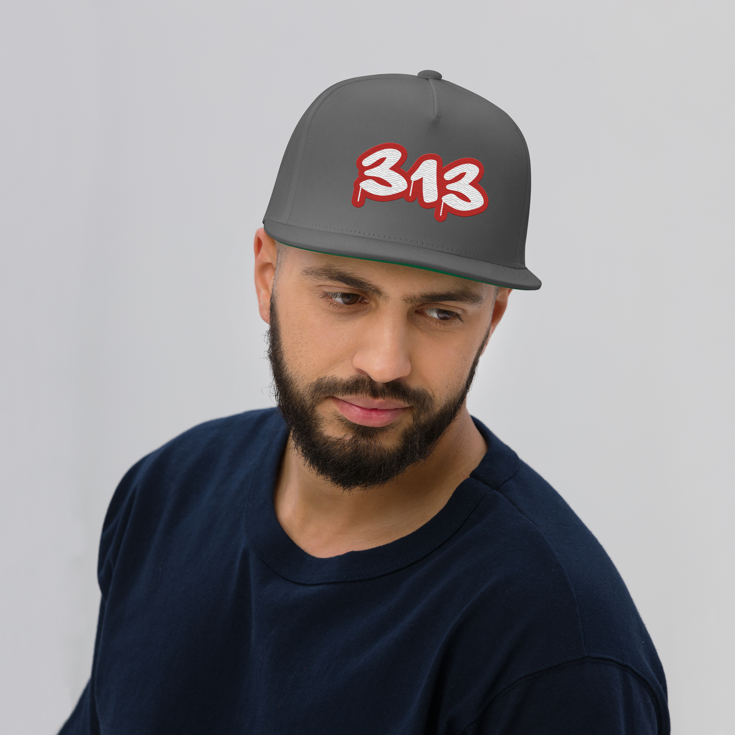 Detroit '313' Flat BIll Snapback (Aliform Red Tag Font)