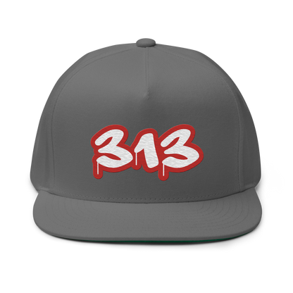 Detroit '313' Flat BIll Snapback (Aliform Red Tag Font)