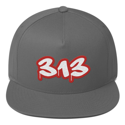 Detroit '313' Flat BIll Snapback (Aliform Red Tag Font)