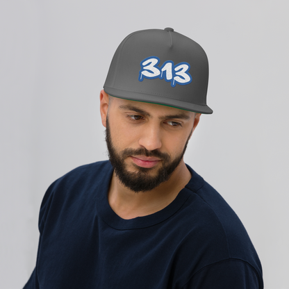 Detroit '313' Flat Bill Snapback (Motor Town Blue Tag Font)