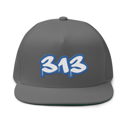 Detroit '313' Flat Bill Snapback (Motor Town Blue Tag Font)