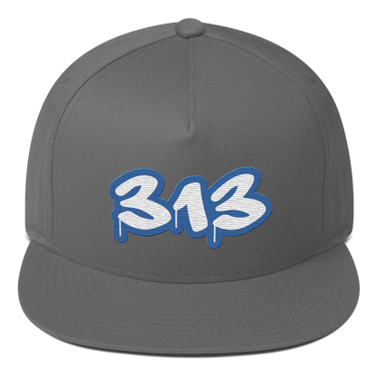 Detroit '313' Flat Bill Snapback (Motor Town Blue Tag Font)