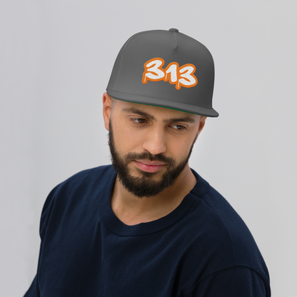 Detroit '313' Flat BIll Snapback (Orange Tag Font)