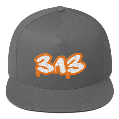 Detroit '313' Flat BIll Snapback (Orange Tag Font)