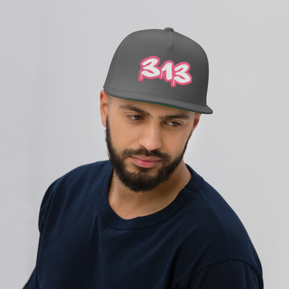 Detroit '313' Flat BIll Snapback (Rhodochrosite Pink Tag Font)