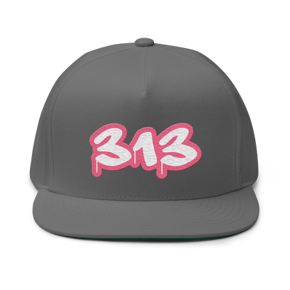 Detroit '313' Flat BIll Snapback (Rhodochrosite Pink Tag Font)