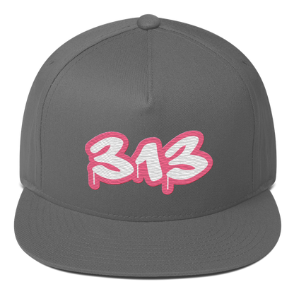 Detroit '313' Flat BIll Snapback (Rhodochrosite Pink Tag Font)