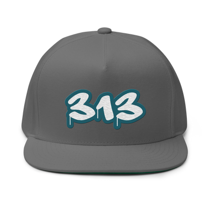 Detroit '313' Flat BIll Snapback (Auburn Hills Teal Tag Font)