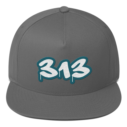 Detroit '313' Flat BIll Snapback (Auburn Hills Teal Tag Font)