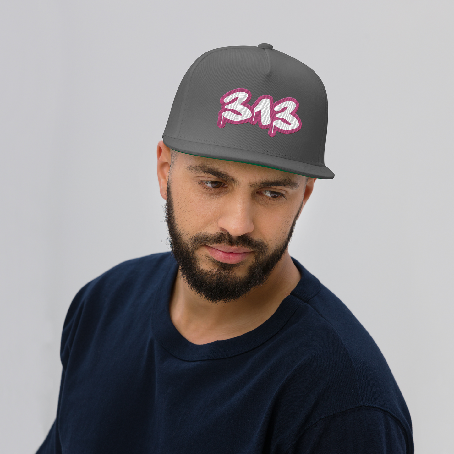 Detroit '313' Flat BIll Snapback (Apple Blossom Pink Tag Font)