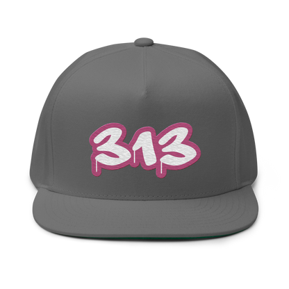 Detroit '313' Flat BIll Snapback (Apple Blossom Pink Tag Font)