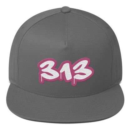 Detroit '313' Flat BIll Snapback (Apple Blossom Pink Tag Font)