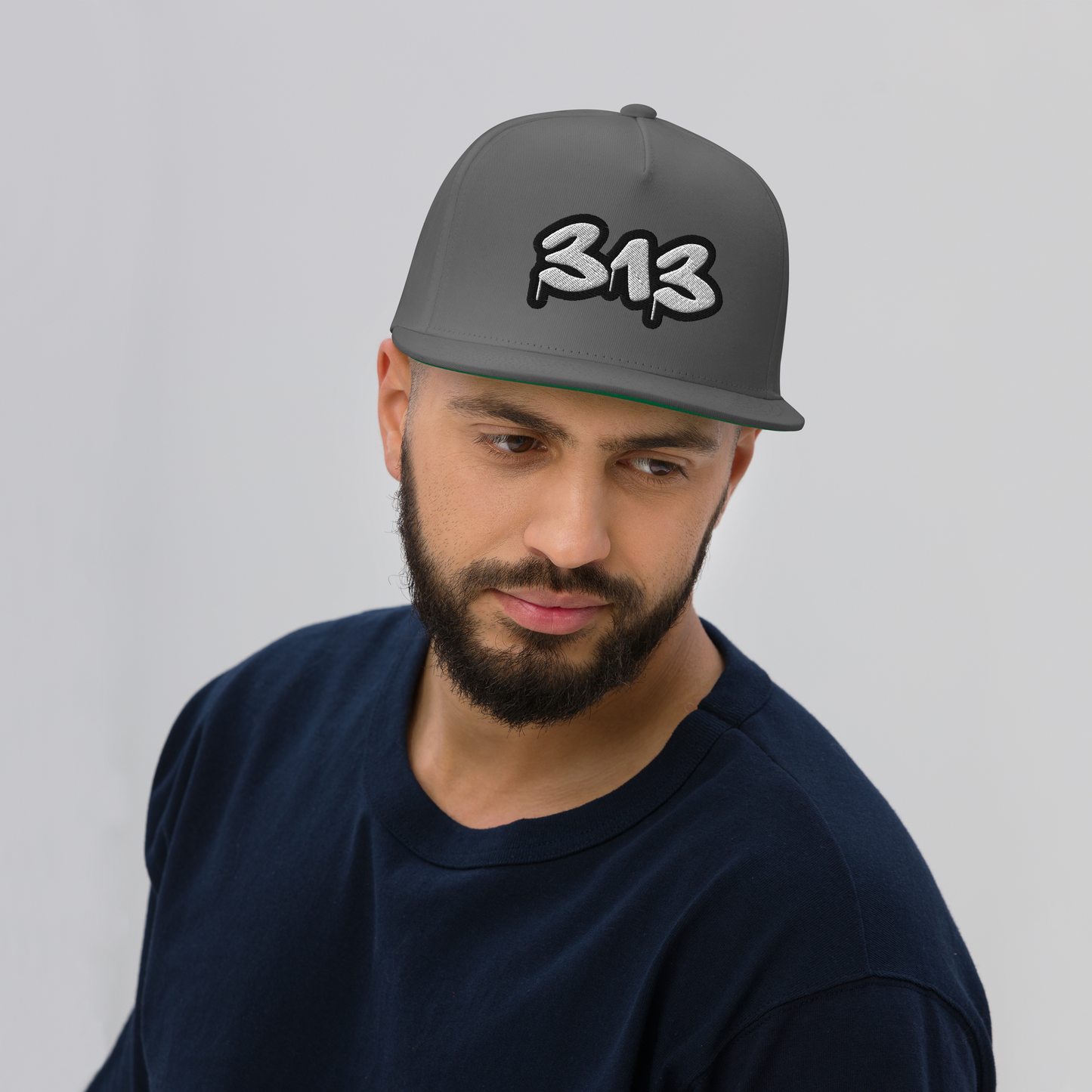 Detroit '313' Flat BIll Snapback (White/Black Tag Font)