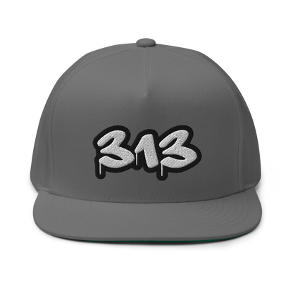 Detroit '313' Flat BIll Snapback (White/Black Tag Font)