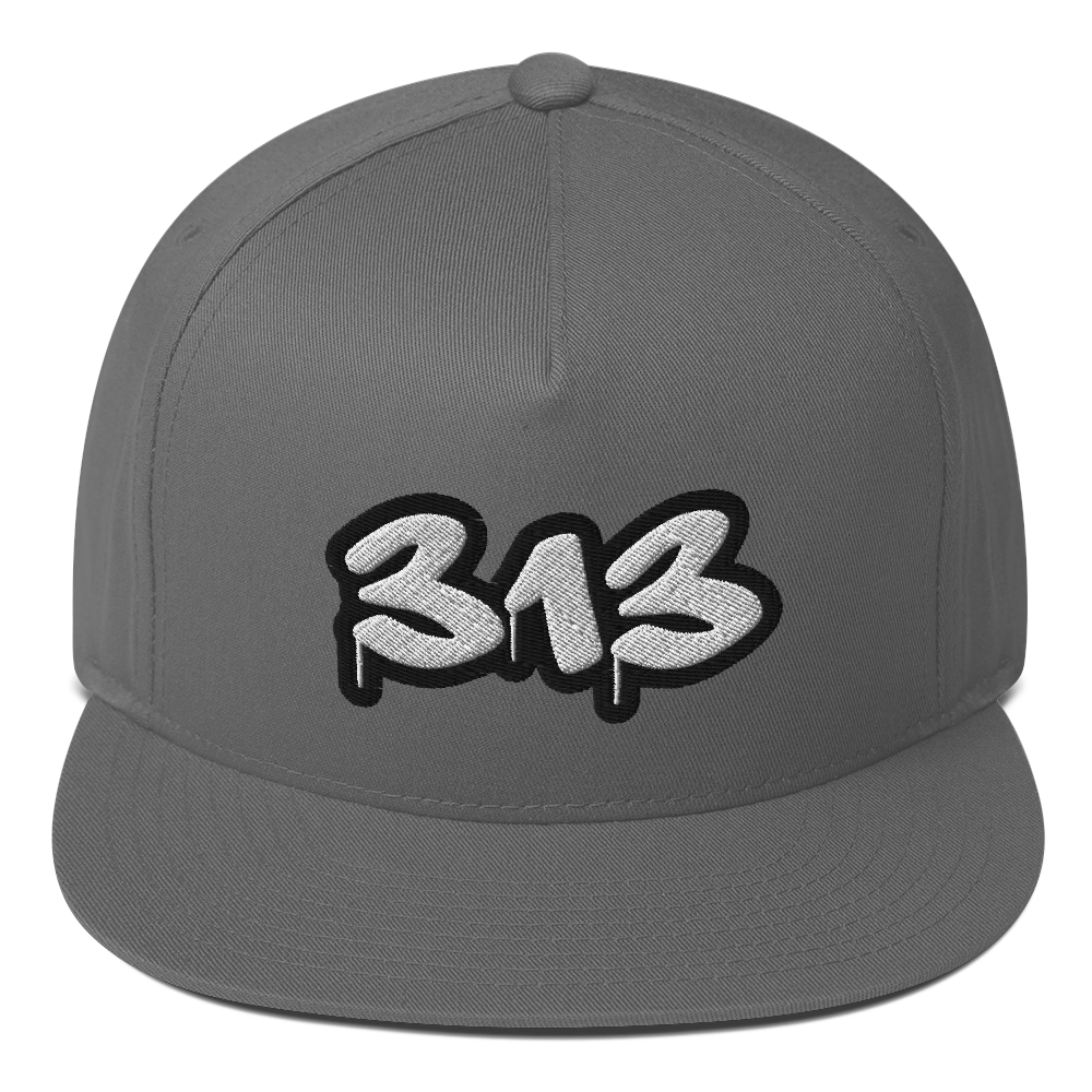 Detroit '313' Flat BIll Snapback (White/Black Tag Font)