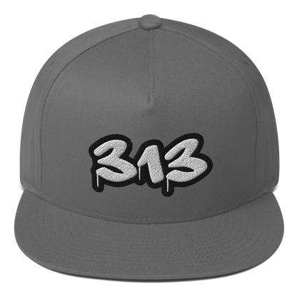 Detroit '313' Flat BIll Snapback (White/Black Tag Font)