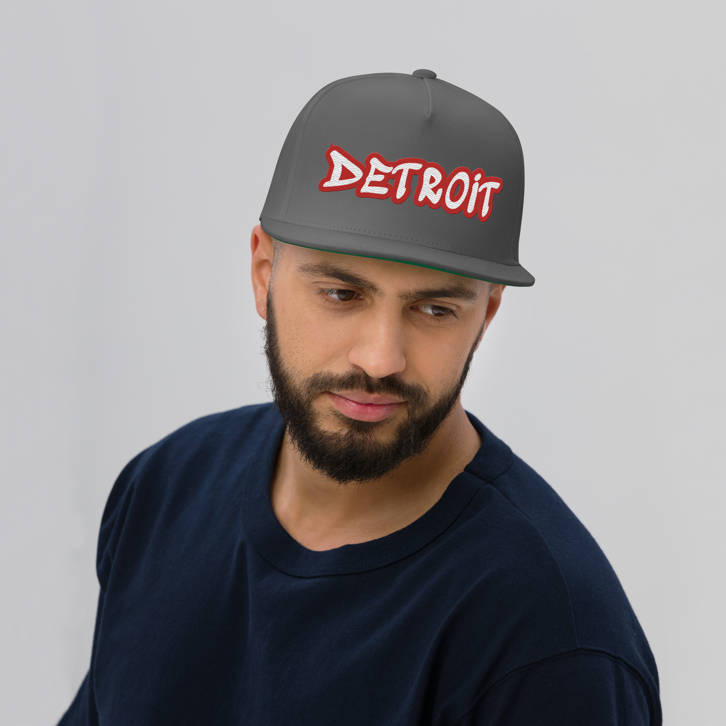 'Detroit' Flat Bill Snapback (Aliform Red Tag Font)