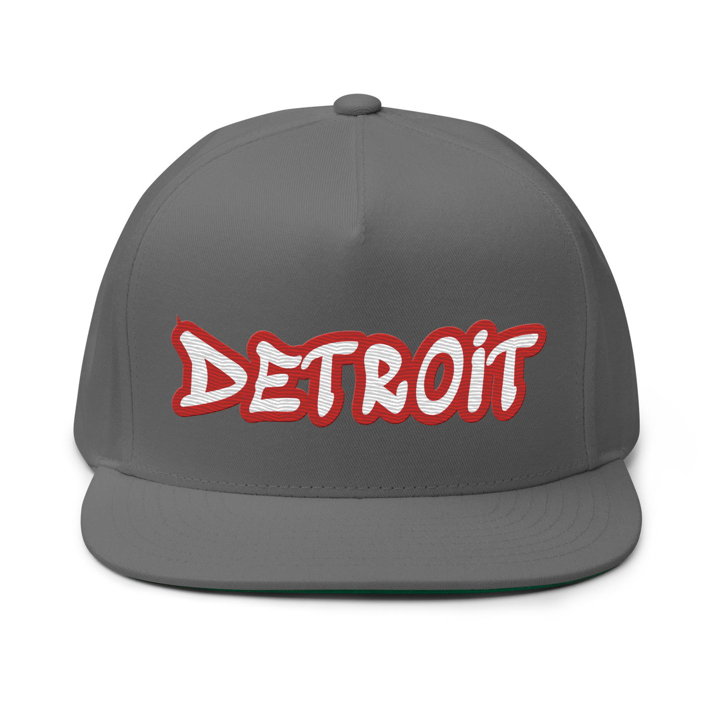 'Detroit' Flat Bill Snapback (Aliform Red Tag Font)