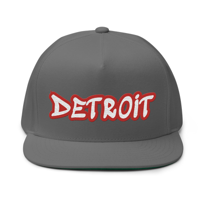 'Detroit' Flat Bill Snapback (Aliform Red Tag Font)