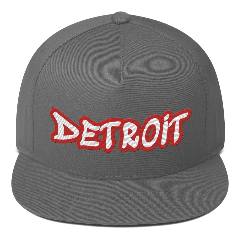 'Detroit' Flat Bill Snapback (Aliform Red Tag Font)