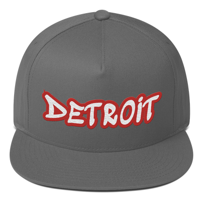 'Detroit' Flat Bill Snapback (Aliform Red Tag Font)