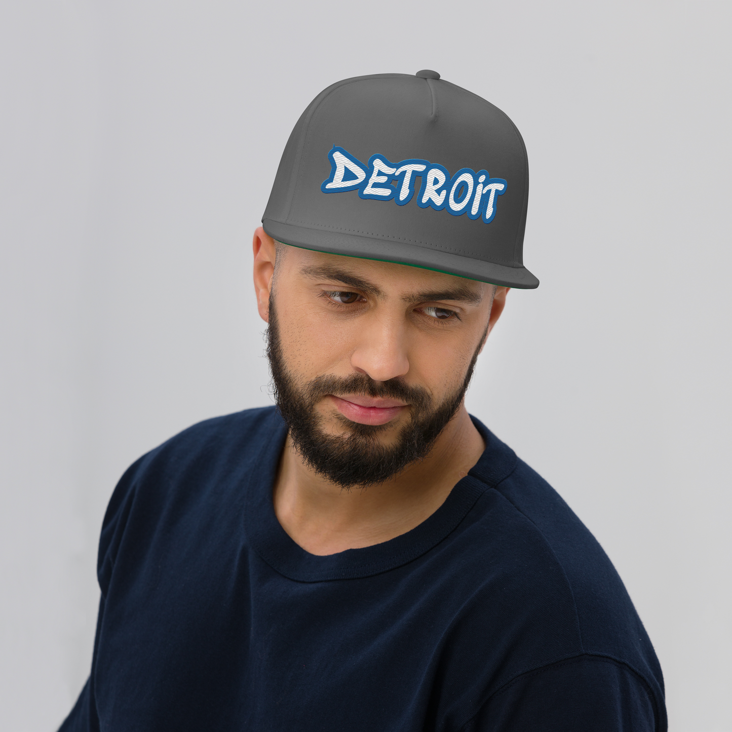 'Detroit' Flat Bill Snapback (Azure Tag Font)