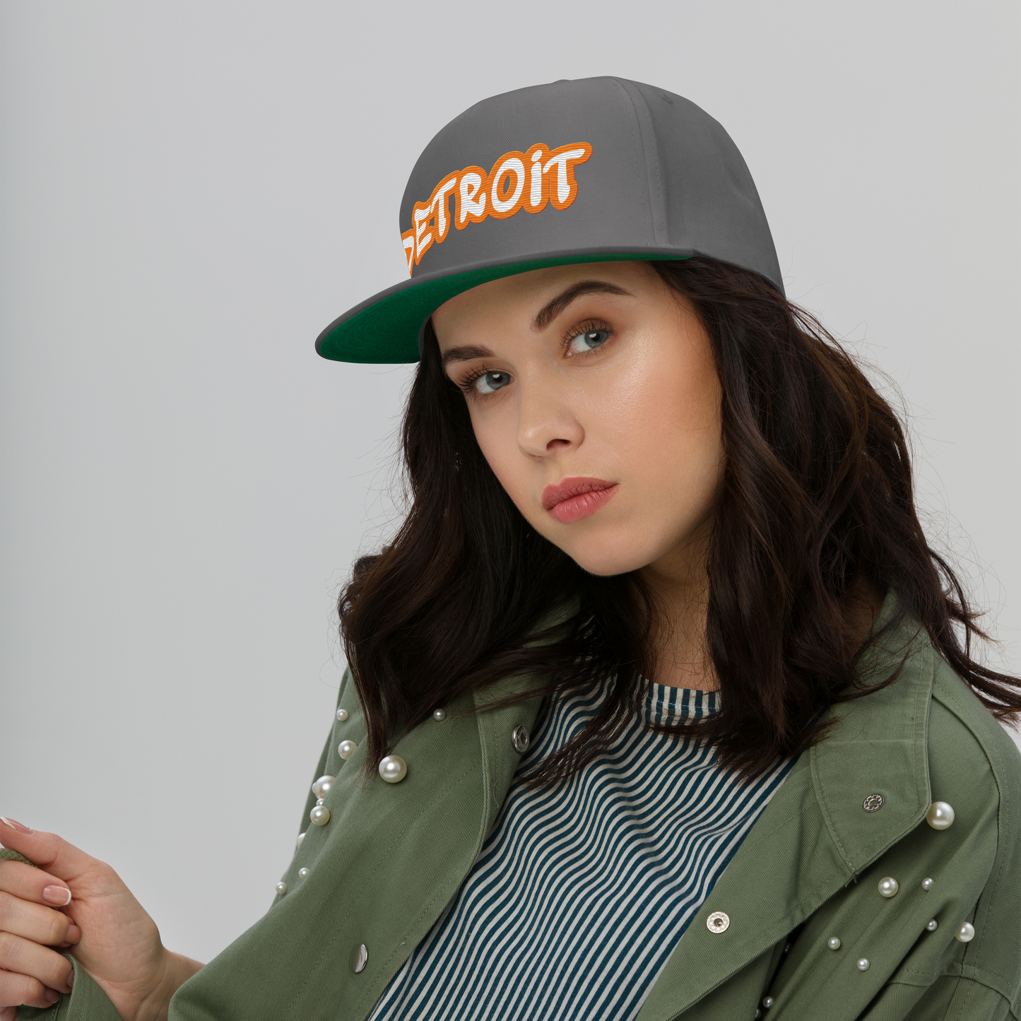 'Detroit' Flat Bill Snapback (Orange Tag Font)