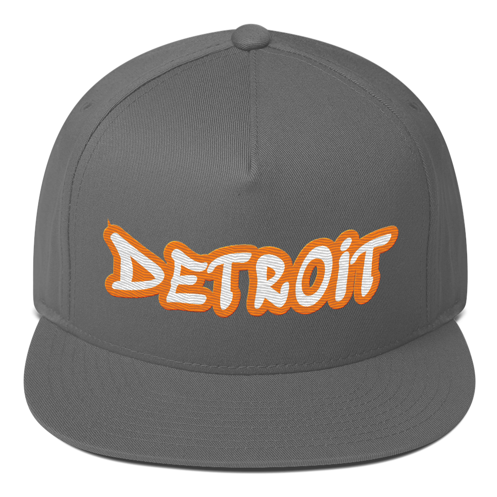 'Detroit' Flat Bill Snapback (Orange Tag Font)