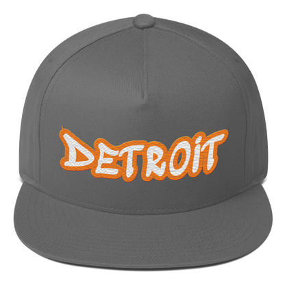 'Detroit' Flat Bill Snapback (Orange Tag Font)