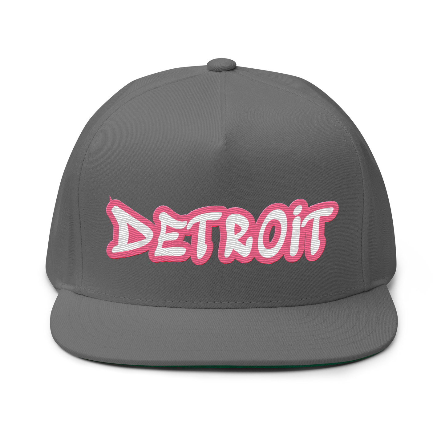 'Detroit' Flat Bill Snapback (Rhodochrosite Pink Tag Font)