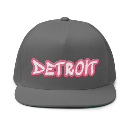 'Detroit' Flat Bill Snapback (Rhodochrosite Pink Tag Font)