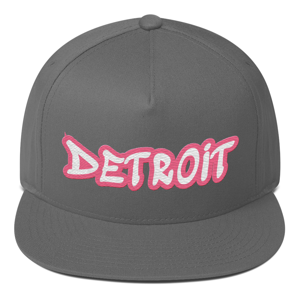 'Detroit' Flat Bill Snapback (Rhodochrosite Pink Tag Font)