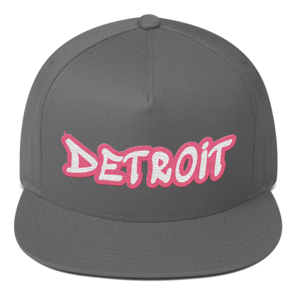 'Detroit' Flat Bill Snapback (Rhodochrosite Pink Tag Font)