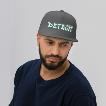 'Detroit' Flat Bill Snapback (Copper Green Tag Font)