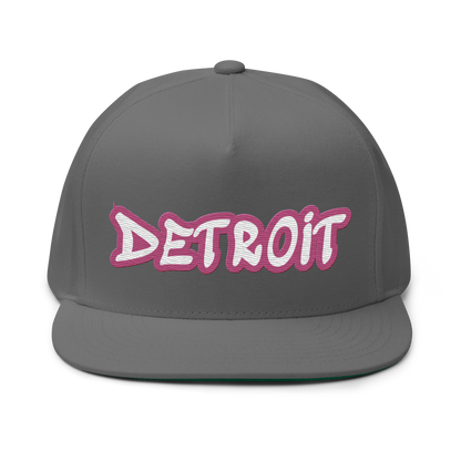 'Detroit' Flat Bill Snapback (Apple Blossom Pink Tag Font)