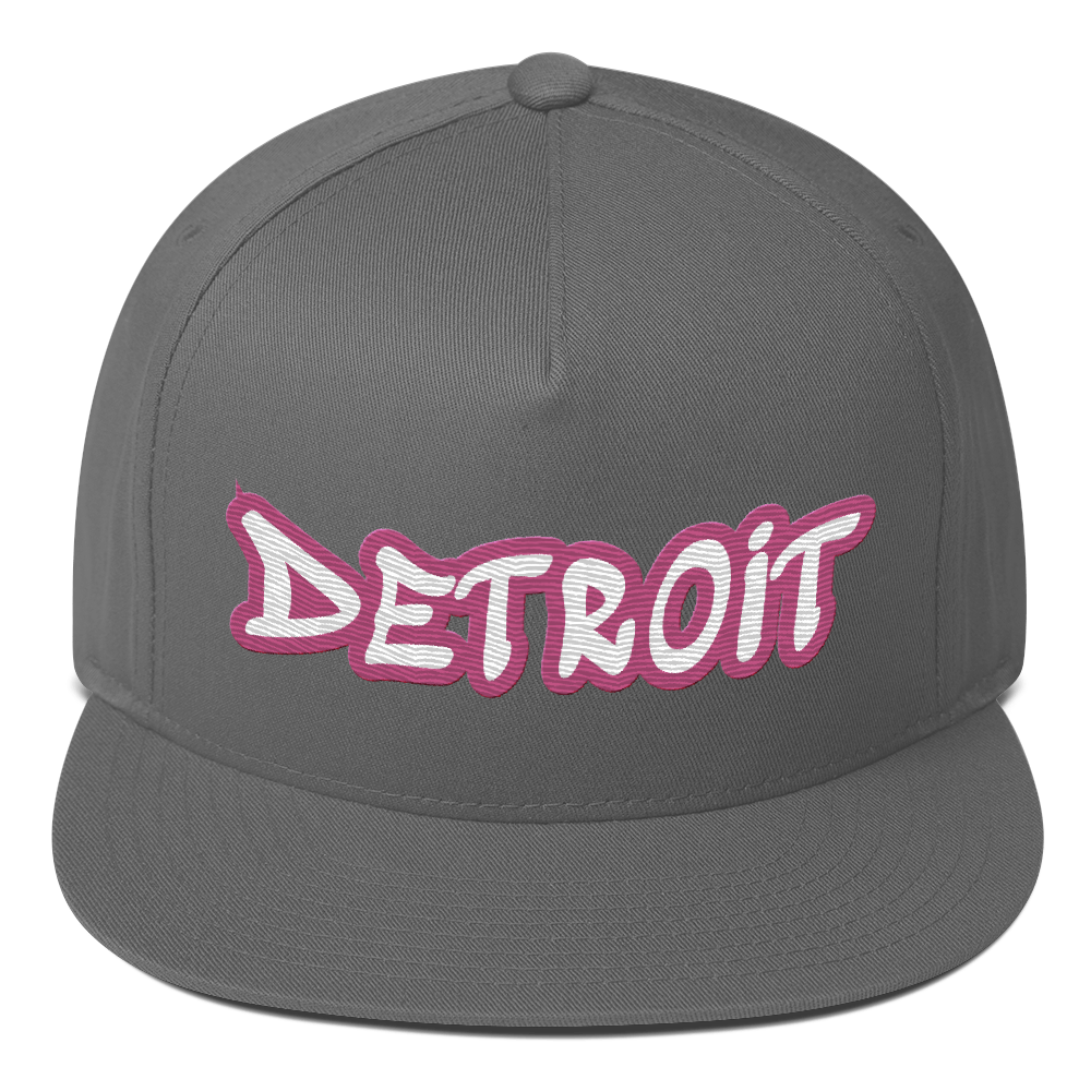 'Detroit' Flat Bill Snapback (Apple Blossom Pink Tag Font)