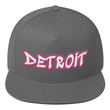 'Detroit' Flat Bill Snapback (Apple Blossom Pink Tag Font)