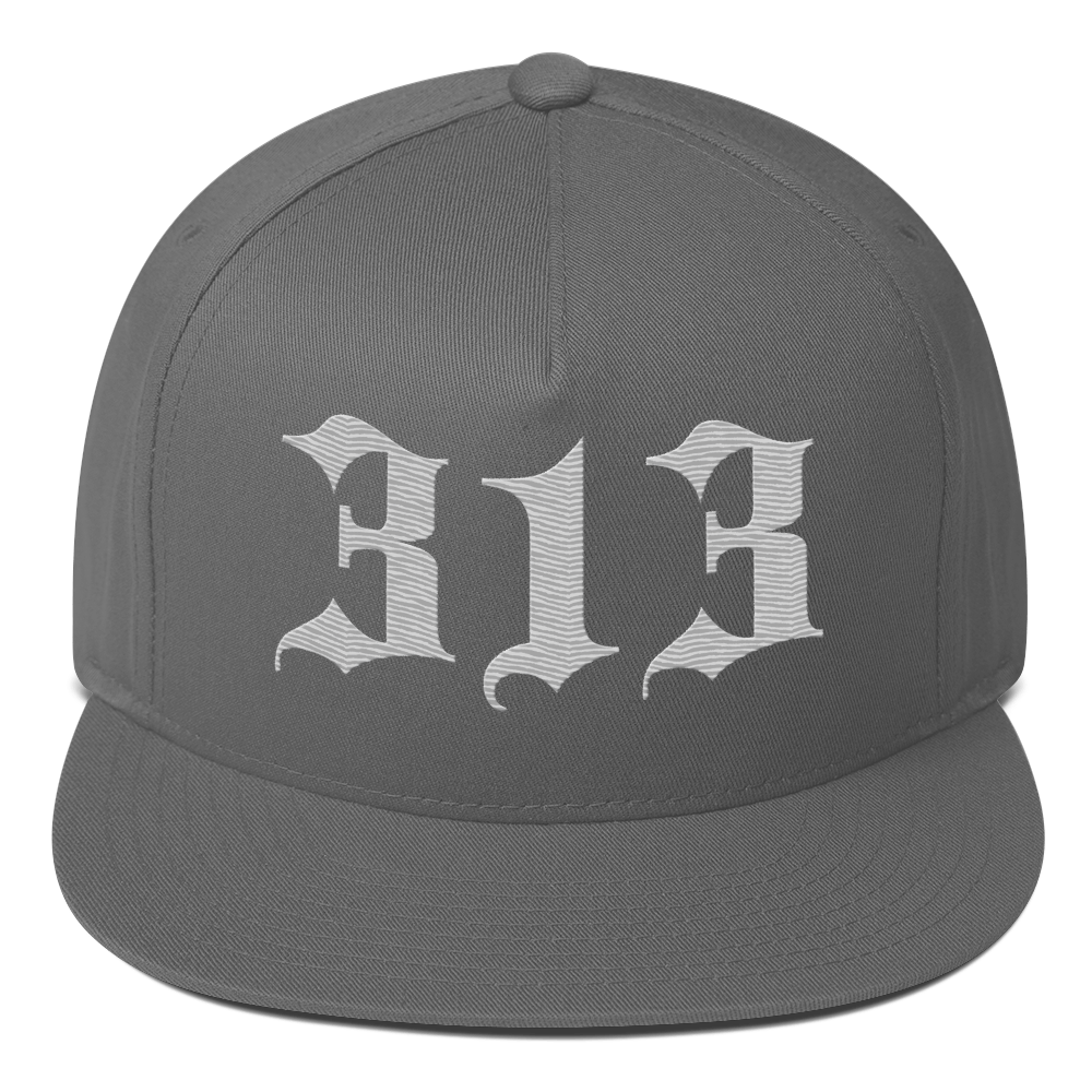 Detroit '313' Snapback (Old English Font) | 5-Panel - Platinum