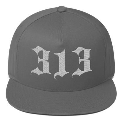 Detroit '313' Snapback (Old English Font) | 5-Panel - Platinum