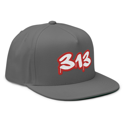 Detroit '313' Flat BIll Snapback (Aliform Red Tag Font)